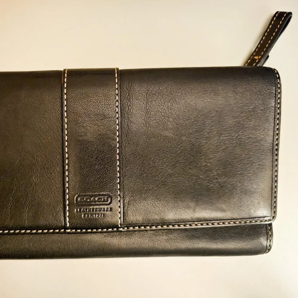 Vintage COACH Hampton Black Leather Tri-Fold Wallet - Picture 2 of 8